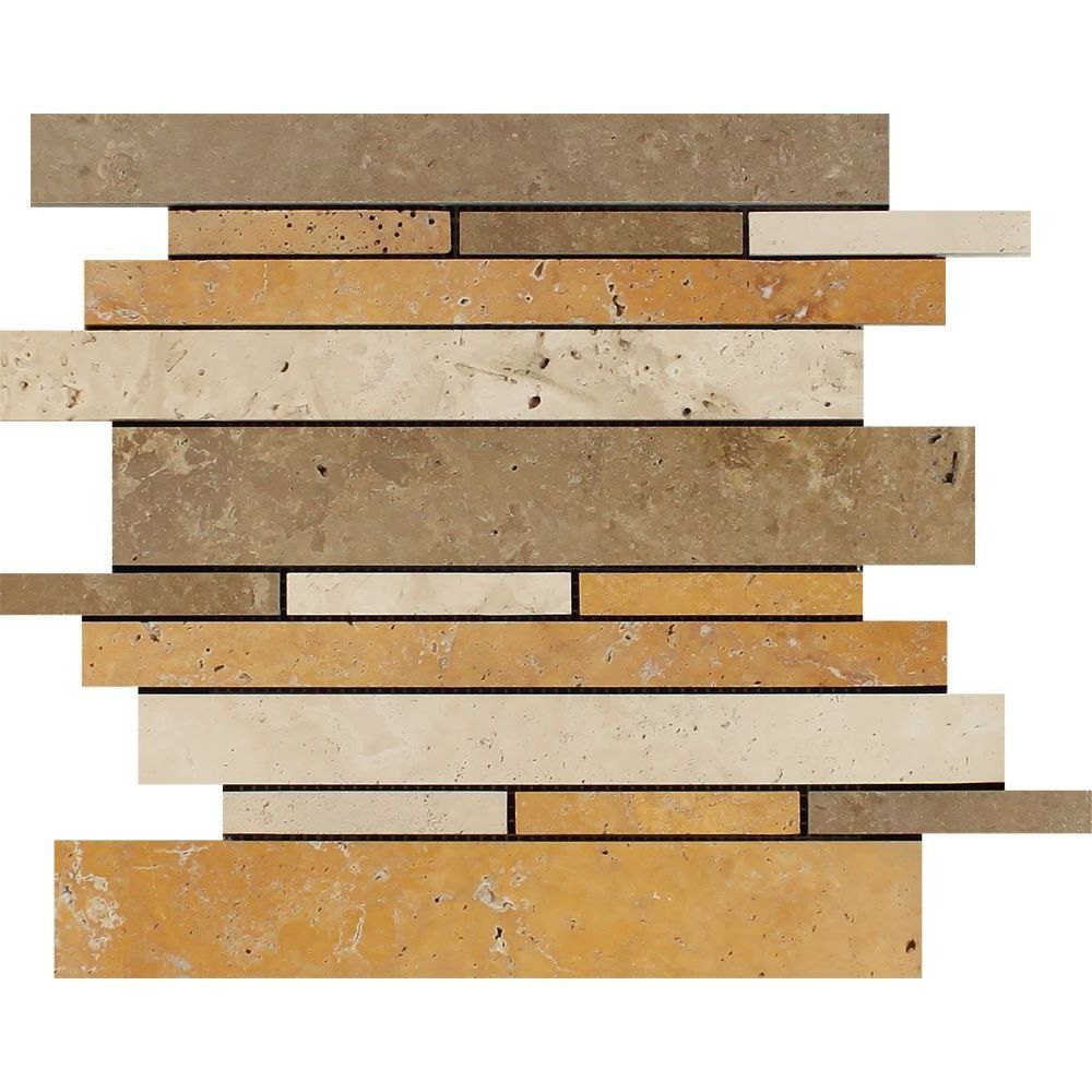 Mixed Travertine Honed Random Strip Mosaic Tile-Travertine Mosaic-American Tile Depot