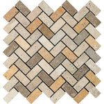 Mixed Travertine Tumbled 1 X 2 Herringbone Mosaic Tile-Travertine Mosaic-American Tile Depot