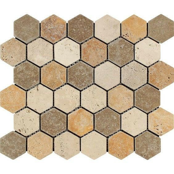 Mixed Travertine Tumbled 2'' Hexagon Mosaic Tile-Travertine Mosaic-American Tile Depot