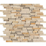 Mixed Travertine Tumbled Random Strip Mosaic Tile-Travertine Mosaic-American Tile Depot