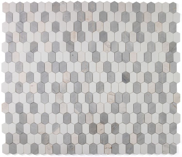 Zeta Blue New Polished Elongated Hexagon Marble Mosaic Tile-Marble Mosaic-American Tile Depot