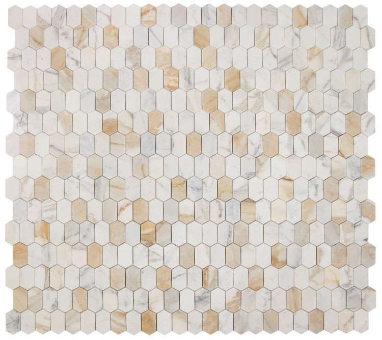 Zeta Calacatta Gold Polished Elongated Hexagon Marble Mosaic Tile-Marble Mosaic-American Tile Depot