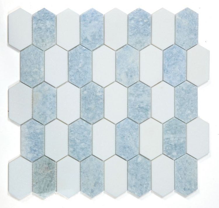 Zeta Crystal Ocean Polished Elongated Hexagon Marble Mosaic Tile-Marble Mosaic-American Tile Depot