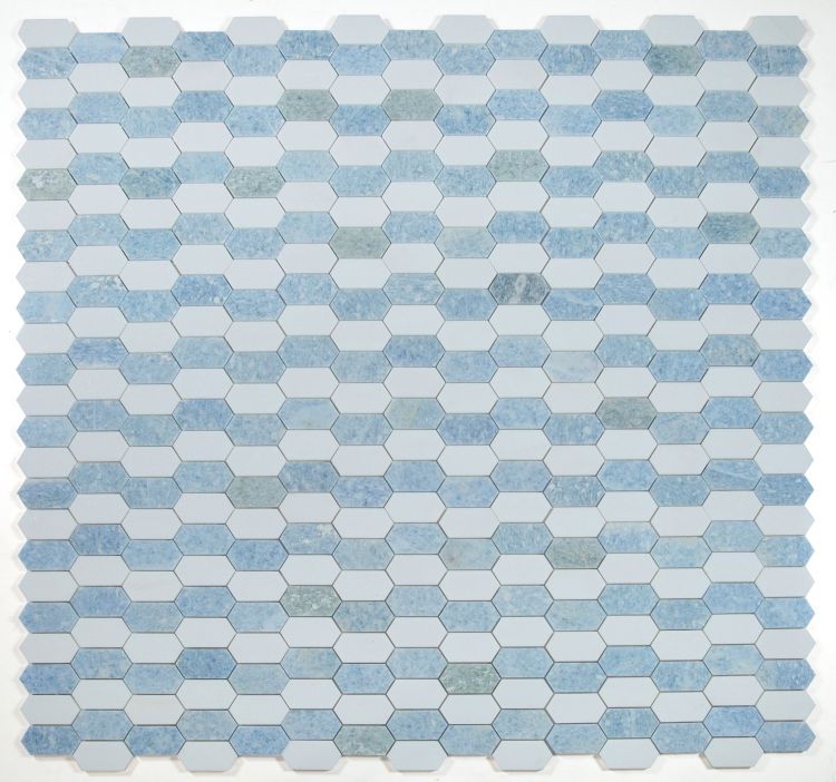 Zeta Crystal Ocean Polished Elongated Hexagon Marble Mosaic Tile-Marble Mosaic-American Tile Depot