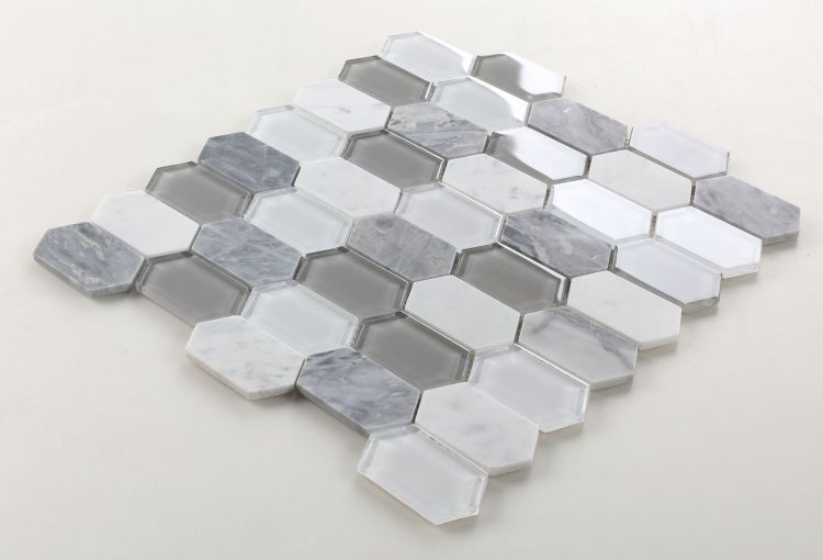 Zeta Grey Elongated Hexagon Mosaic Wall Tile-Mixed Mosaic-American Tile Depot