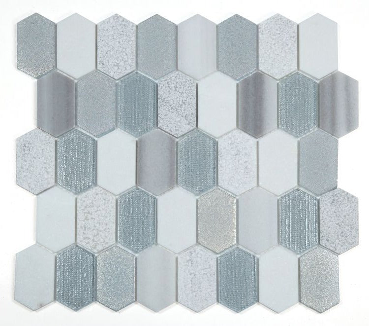 Zeta Modern Grey Elongated Hexagon Mosaic Wall Tile-Mixed Mosaic-American Tile Depot