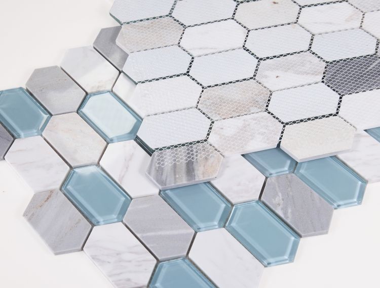 Zeta Sky Polished Elongated Hexagon Mosaic Wall Tile-Mixed Mosaic-American Tile Depot