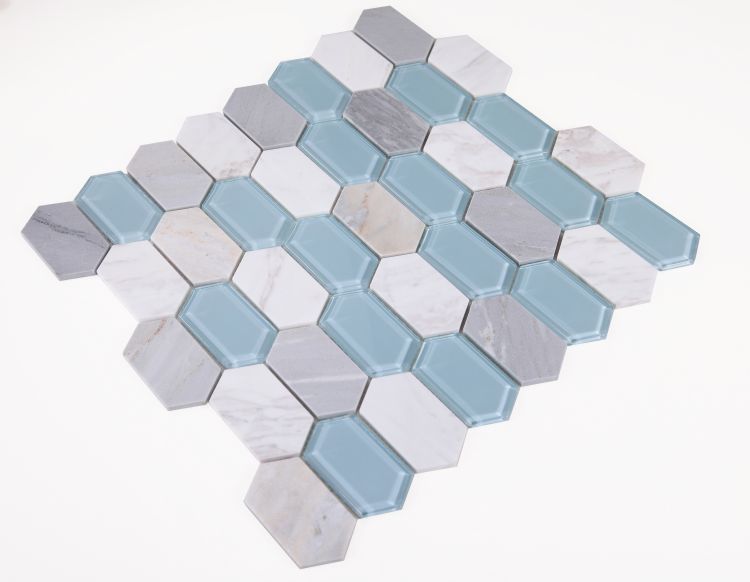 Zeta Sky Polished Elongated Hexagon Mosaic Wall Tile-Mixed Mosaic-American Tile Depot