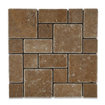 Noce Travertine 3-Pieced Mini-Pattern Tumbled Mosaic Tile-Travertine Mosaic-American Tile Depot