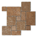 Noce Travertine 4-Pieced OPUS Mini-Pattern Tumbled Mosaic Tile-Travertine Mosaic-American Tile Depot