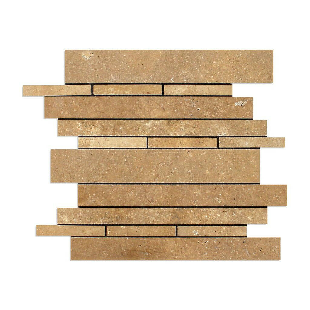 Noce Travertine Honed Random Strip Mosaic Tile-Travertine Mosaic-American Tile Depot