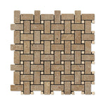 Noce Travertine Tumbled Basketweave Mosaic Tile w/ Ivory Dots-Travertine Mosaic-American Tile Depot