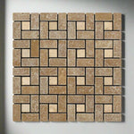 Noce Travertine Tumbled Large Pinwheel Mosaic Tile w/ Ivory Dots-Travertine Mosaic-American Tile Depot