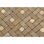 Noce Travertine Tumbled Large Pinwheel Mosaic Tile w/ Ivory Dots-Travertine Mosaic-American Tile Depot