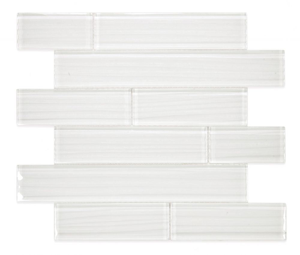 Sample of Oceanhouse Silver White Multi Size Glossy Subway Glass Mosaic Tile-Sample-American Tile Depot