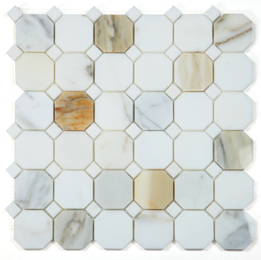 Sample of Precious Stone Octagon Calacatta Gold Polished Square Marble Mosaic Tile-Sample-American Tile Depot