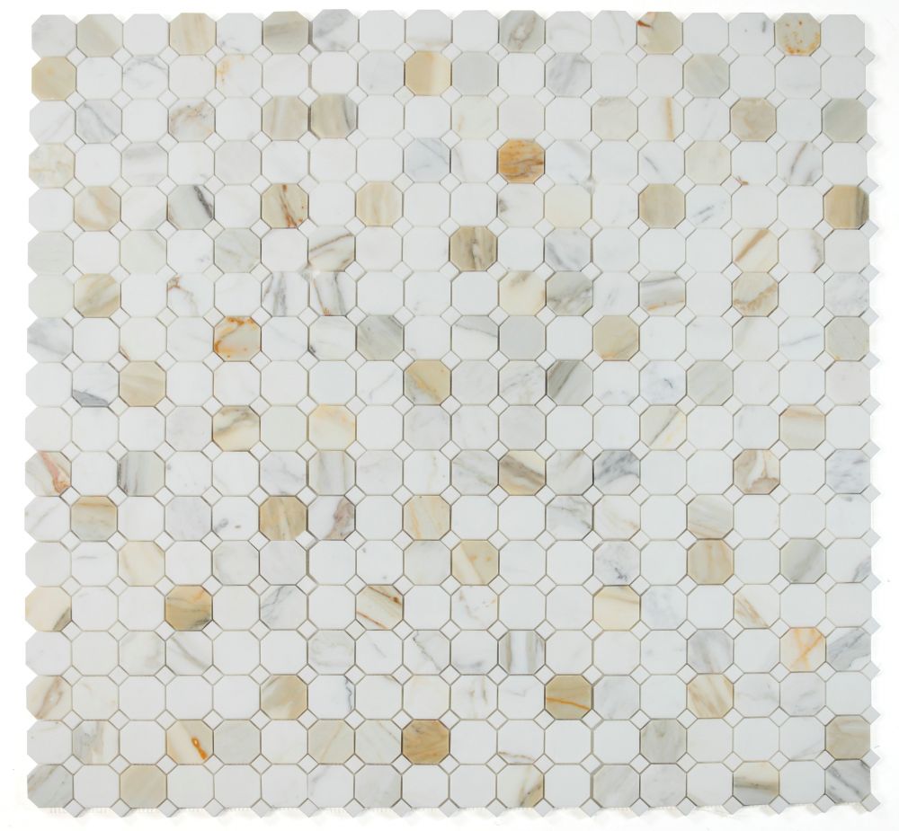 Sample of Precious Stone Octagon Calacatta Gold Polished Square Marble Mosaic Tile-Sample-American Tile Depot