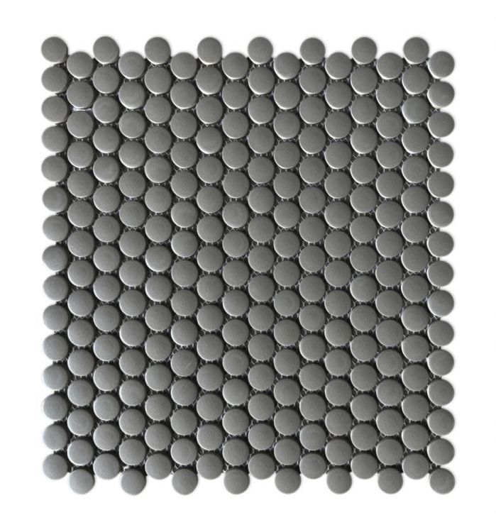 Orb Night Dark Grey Matte Grip Penny Round Handmade Porcelain Mosaic Tile-Porcelain Mosaic-American Tile Depot