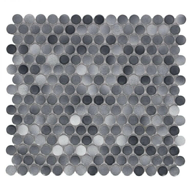 Orb Night Fancy Grey Penny Round Handmade Porcelain Mosaic Tile-Porcelain Mosaic-American Tile Depot