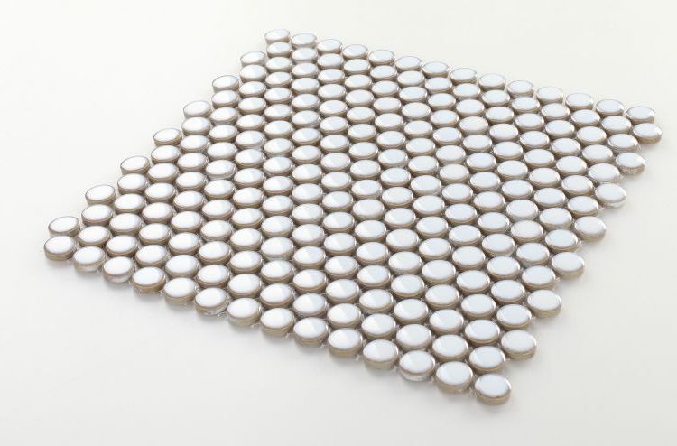 Orb Noon Fancy White Penny Round Handmade Porcelain Mosaic Tile-Porcelain Mosaic-American Tile Depot