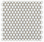 Orb Noon Fancy White Penny Round Handmade Porcelain Mosaic Tile-Porcelain Mosaic-American Tile Depot