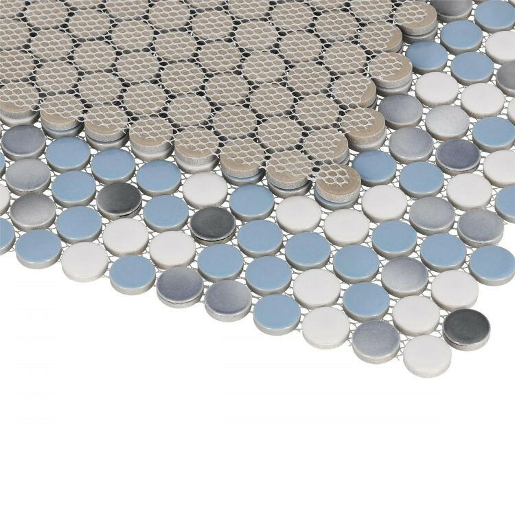 Orb Noon Sky Penny Round Handmade Porcelain Mosaic Tile-Porcelain Mosaic-American Tile Depot