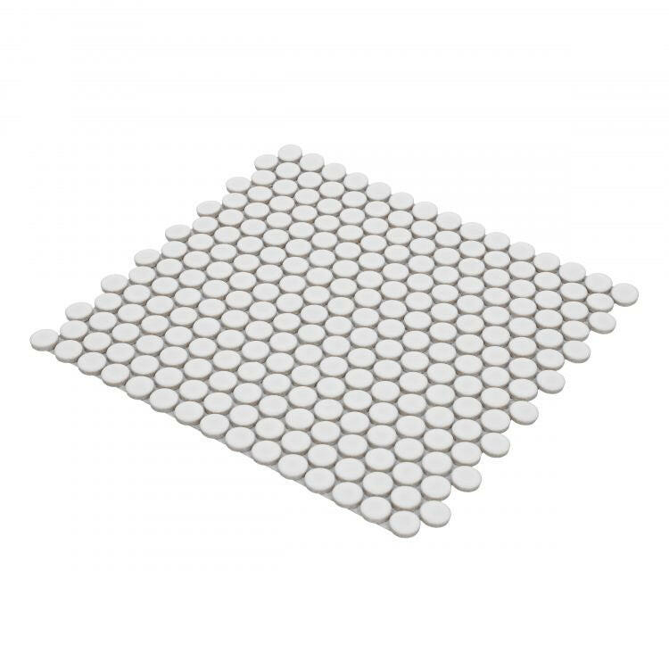 Orb Noon White Matte Penny Round Handmade Porcelain Mosaic Tile-Porcelain Mosaic-American Tile Depot