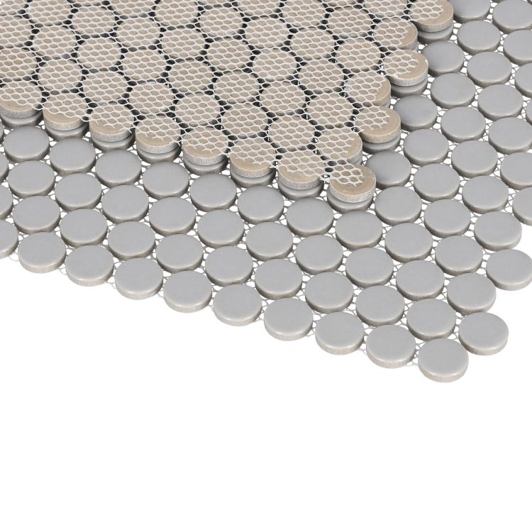 Orb Noon City Grey Matte Penny Round Handmade Porcelain Mosaic Tile-Porcelain Mosaic-American Tile Depot