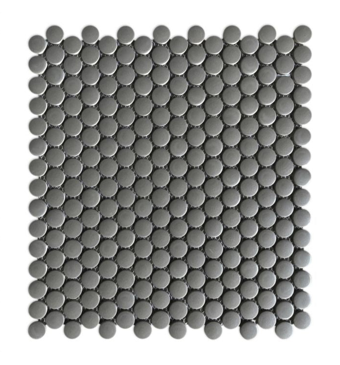 Orb Night Dark Grey Matte Grip Penny Round Handmade Porcelain Mosaic Tile-Porcelain Mosaic-American Tile Depot