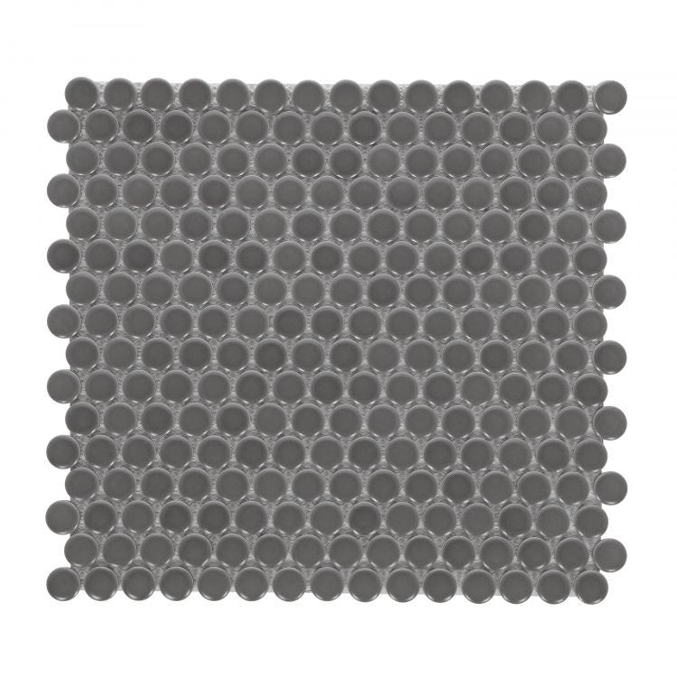 Orb Night Dark Grey Matte Penny Round Handmade Porcelain Mosaic Tile-Porcelain Mosaic-American Tile Depot