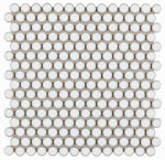 Orb Noon Fancy White Penny Round Handmade Porcelain Mosaic Tile-Porcelain Mosaic-American Tile Depot