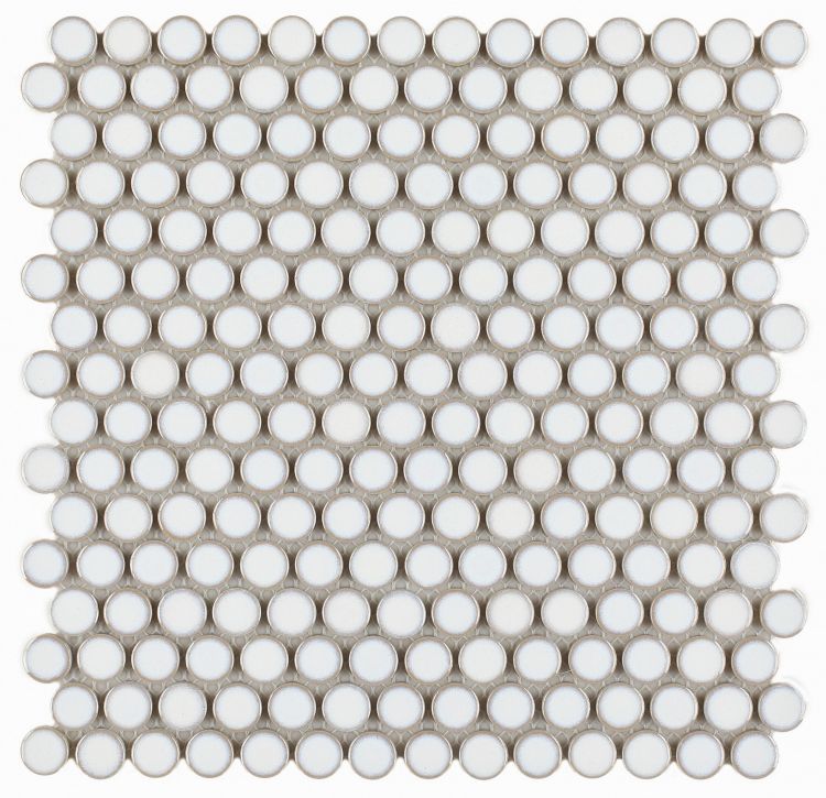 Orb Noon Fancy White Penny Round Handmade Porcelain Mosaic Tile-Porcelain Mosaic-American Tile Depot