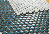 Orb Night Turquoise Glossy Penny Round Handmade Porcelain Mosaic Tile