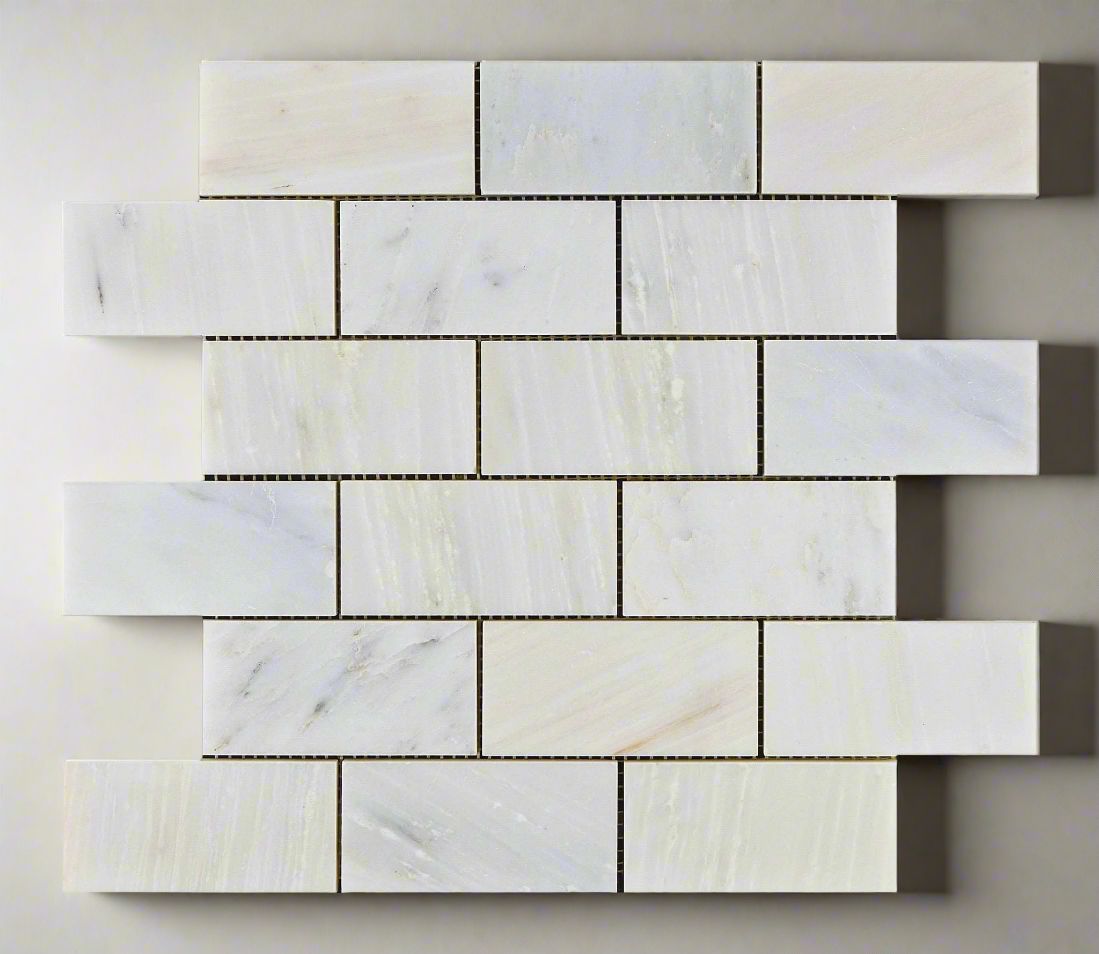 2 X 4 Oriental White / Asian Statuary Marble Polished Brick Mosaic Tile-Marble Mosaic-American Tile Depot