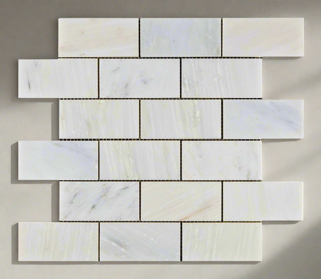 2 X 4 Oriental White / Asian Statuary Marble Honed Brick Mosaic Tile-Marble Mosaic-American Tile Depot