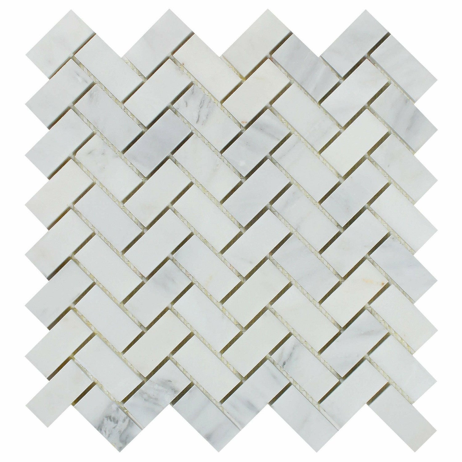 Oriental White / Asian Statuary Marble Honed 1 x 2 Herringbone Mosaic Tile-Marble Mosaic-American Tile Depot