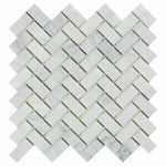 Oriental White / Asian Statuary Marble Honed 1 x 2 Herringbone Mosaic Tile-Marble Mosaic-American Tile Depot