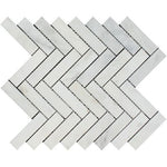 Oriental White / Asian Statuary Marble Honed 1 x 4 Herringbone Mosaic Tile-Marble Mosaic-American Tile Depot