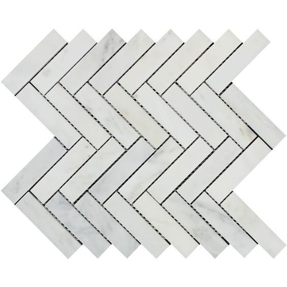 Oriental White / Asian Statuary Marble Honed 1 x 4 Herringbone Mosaic Tile-Marble Mosaic-American Tile Depot