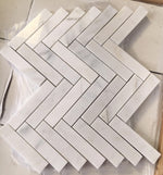 Oriental White / Asian Statuary Marble Honed 1.25 x 6 Herringbone Mosaic Tile-Marble Mosaic-American Tile Depot