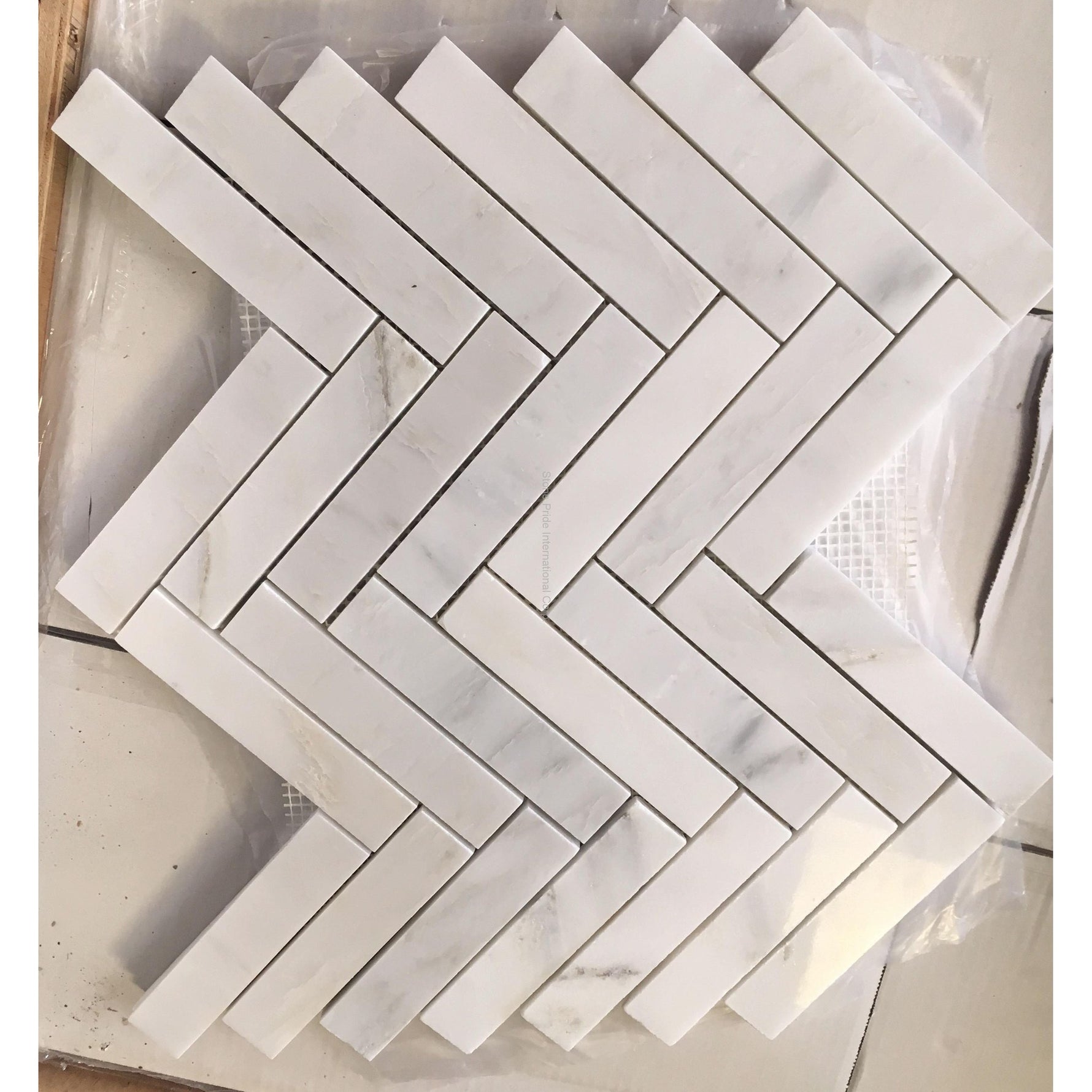 Oriental White / Asian Statuary Marble Honed 1.25 x 6 Herringbone Mosaic Tile-Marble Mosaic-American Tile Depot