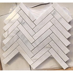 Oriental White / Asian Statuary Marble Honed 1.25 x 6 Herringbone Mosaic Tile-Marble Mosaic-American Tile Depot