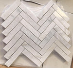 Oriental White / Asian Statuary Marble Honed 1.25 x 6 Herringbone Mosaic Tile-Marble Mosaic-American Tile Depot