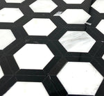 Oriental White / Asian Statuary Marble Honed 2" Vortex Hexagon Mosaic Tile w / Black-Marble Mosaic-American Tile Depot