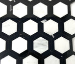 Oriental White / Asian Statuary Marble Honed 2" Vortex Hexagon Mosaic Tile w / Black-Marble Mosaic-American Tile Depot