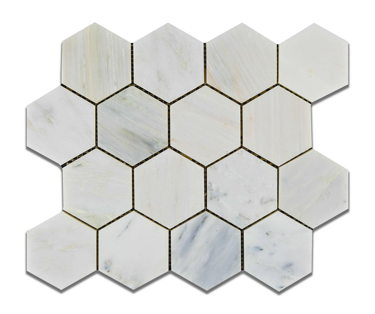 Oriental White / Asian Statuary Marble Honed 3" Hexagon Mosaic Tile-Marble Mosaic-American Tile Depot