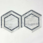 Oriental White / Asian Statuary Marble Honed 5" Hexagon Combination Mosaic Tile w / Blue-Marble Mosaic-American Tile Depot