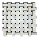 Oriental White / Asian Statuary Marble Honed Basketweave Mosaic Tile w/ Black Dots-Marble Mosaic-American Tile Depot