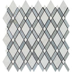 Oriental White / Asian Statuary Marble Honed Lattice Mosaic Tile w / Blue Gray-Marble Mosaic-American Tile Depot