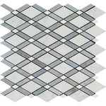 Oriental White / Asian Statuary Marble Honed Lattice Mosaic Tile w / Blue Gray-Marble Mosaic-American Tile Depot